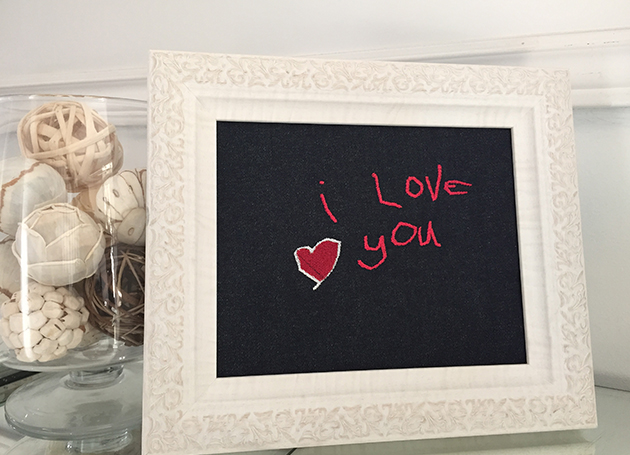 Create a beautiful, embroidered message for your Valentine. Design or draw a special love note, then use The Dream Machine to scan and digitize the message.